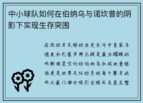 中小球队如何在伯纳乌与诺坎普的阴影下实现生存突围