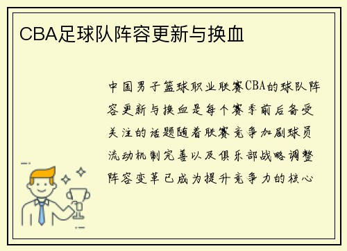 CBA足球队阵容更新与换血
